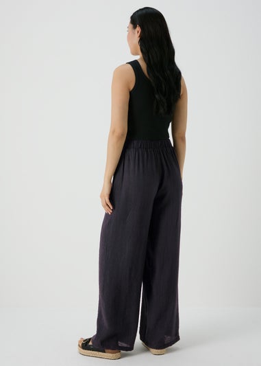 Black Textured Wide Leg Trousers