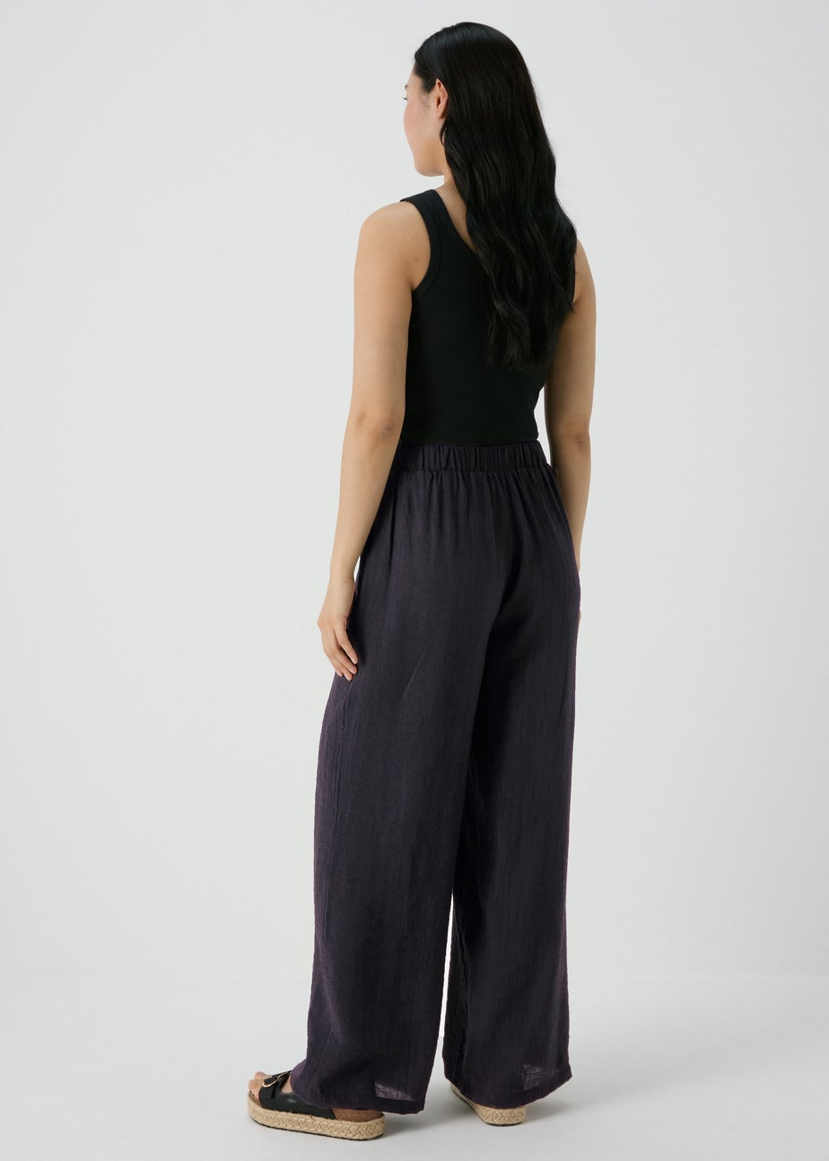 Black Textured Wide Leg Trousers