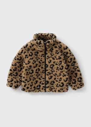 Girls Tan Leopard Print Borg Jacket (1-7yrs)