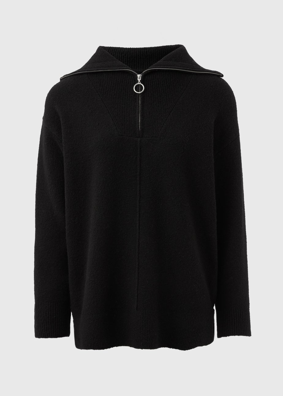 Black Knitted Half Zip Jumper