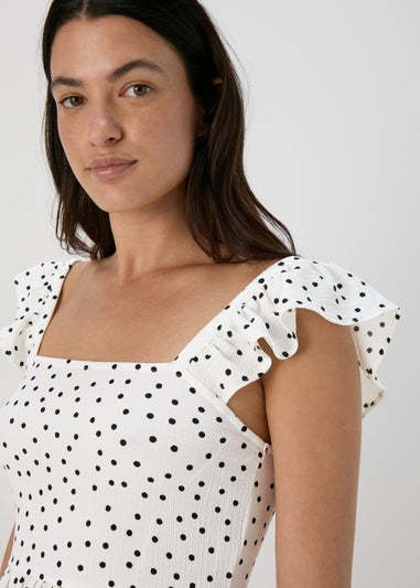 White Spot Print Ruffle Strap Cami Top