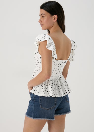 White Spot Print Ruffle Strap Cami Top