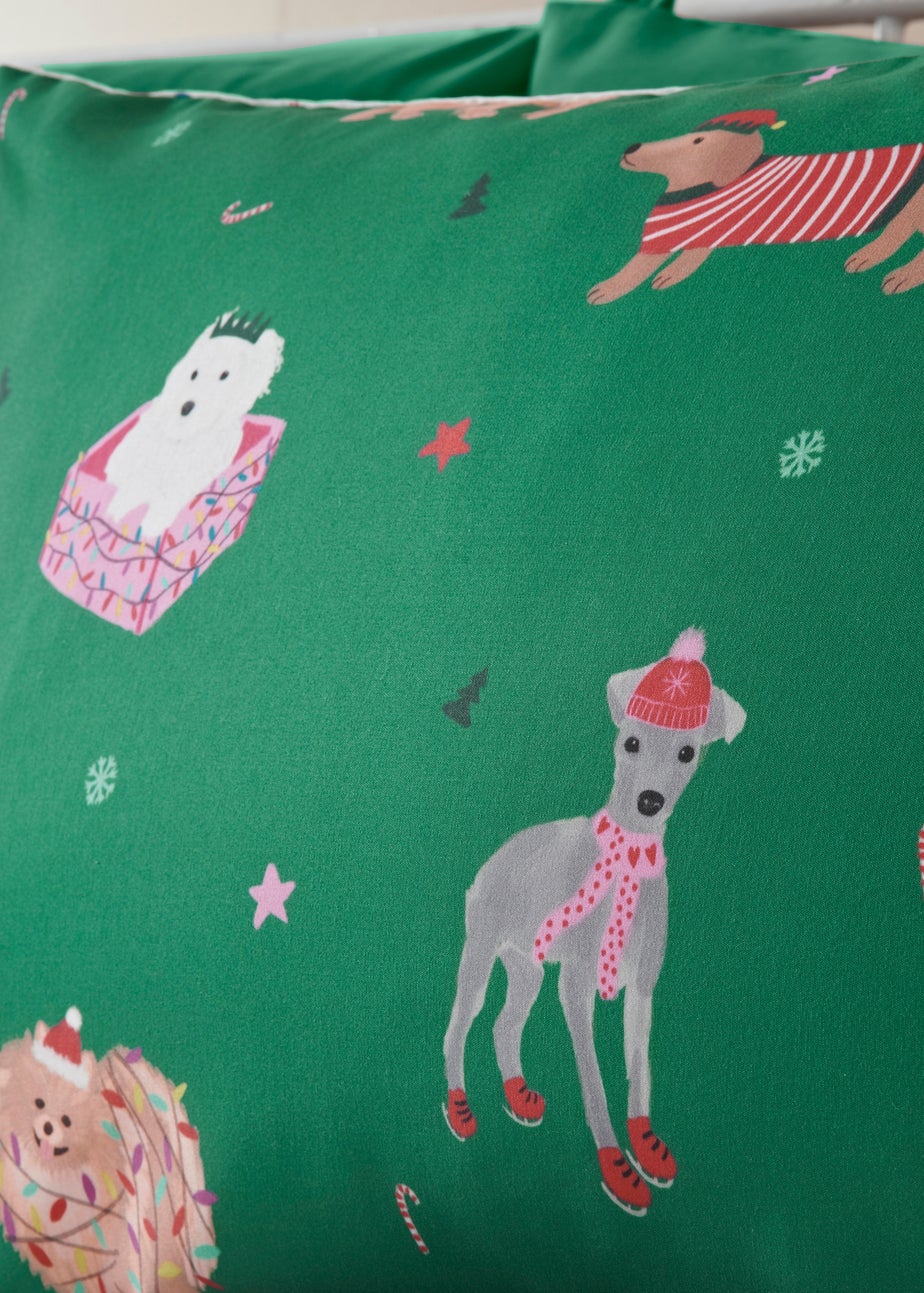 Joyful Green Christmas Dog Print Duvet Set