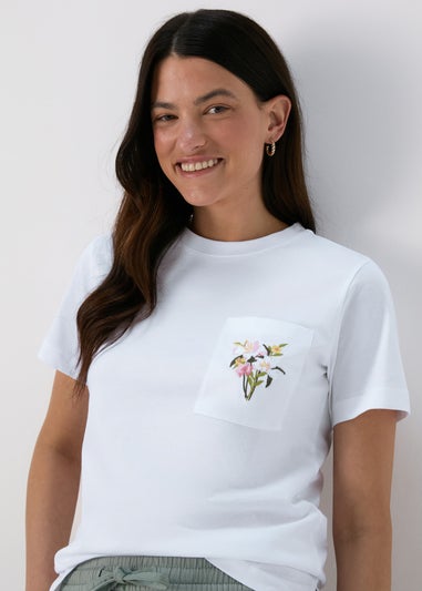 White Embroidered Pocket T-Shirt