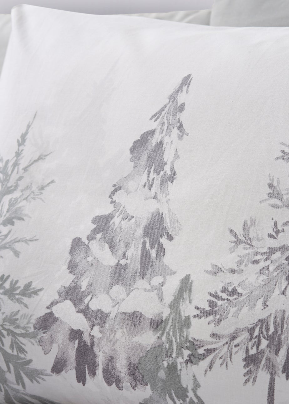 Wondrous Grey Frosted Tree Print Duvet Set