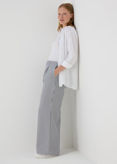 Navy Stripe Wide Trousers