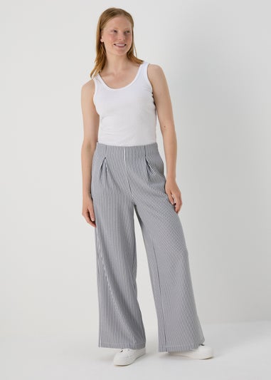 Navy Stripe Wide Trousers