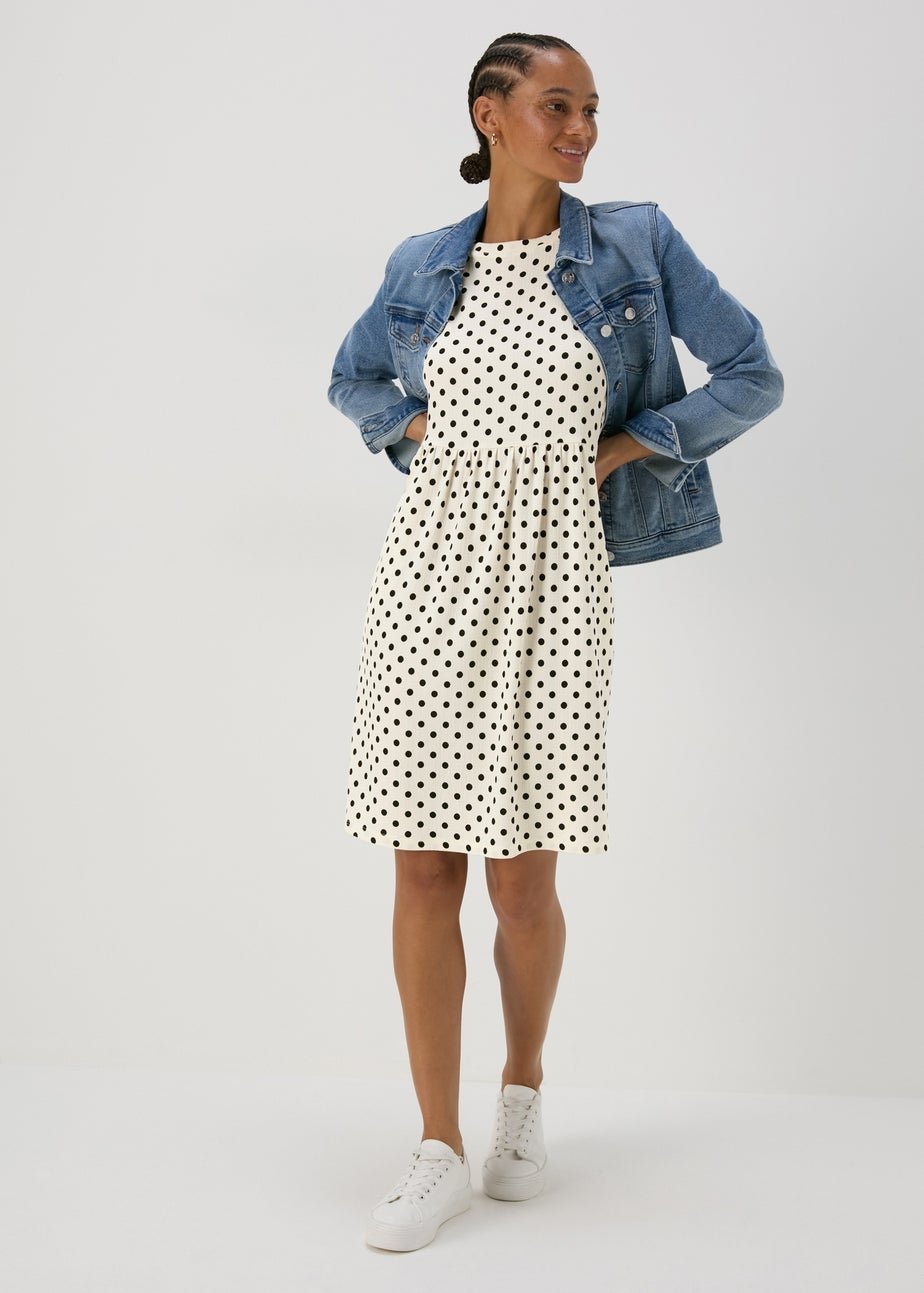 White Spot Print Textured Mini Dress