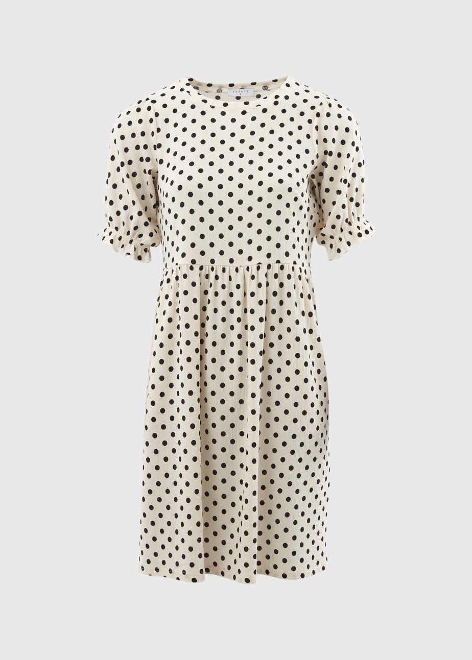 White Spot Print Textured Mini Dress