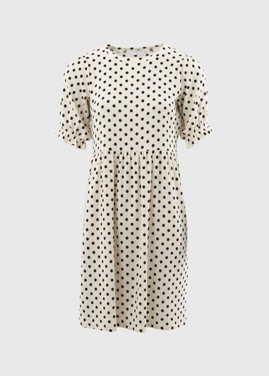 White Spot Print Textured Mini Dress
