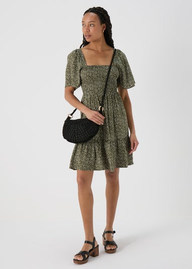 Green Shirred Bodice Mini Dress