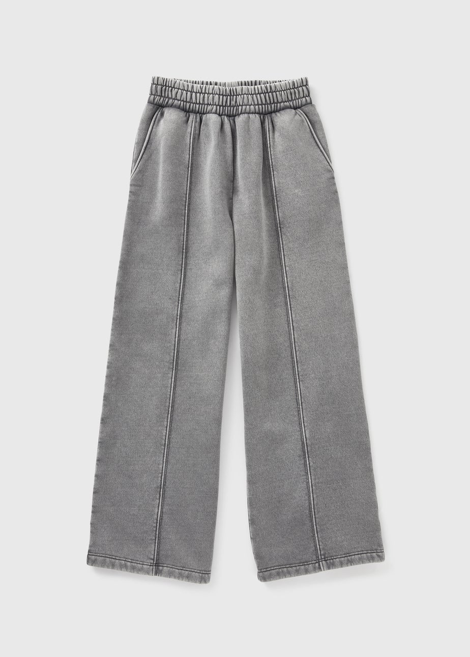 Girls Grey Acid Wash Wide Leg Joggers (7-15yrs)