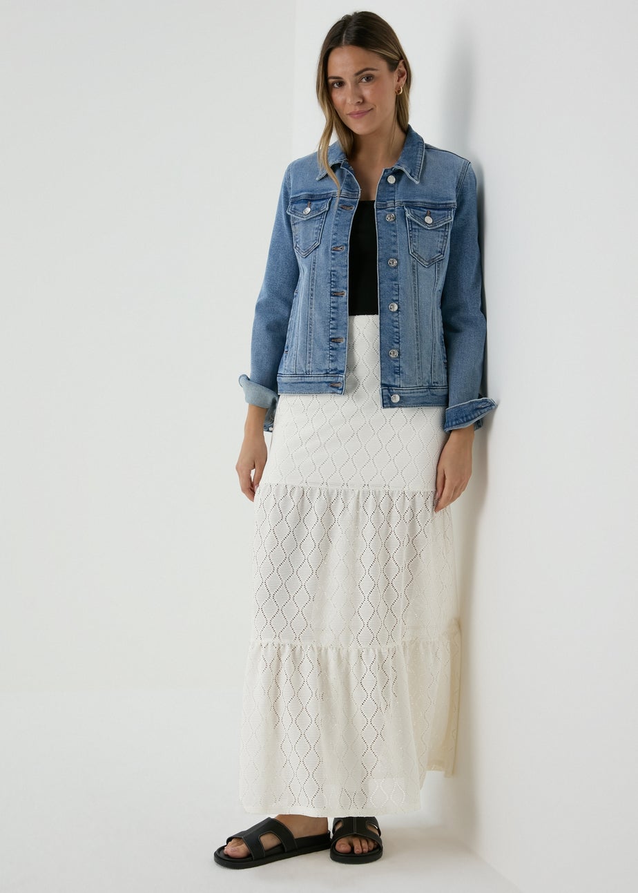 Ivory Smocked Patterned Maxi Skirt