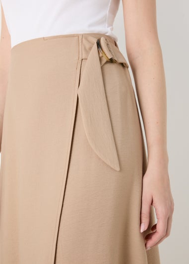 Stone Buckle Tie Midi Wrap Skirt