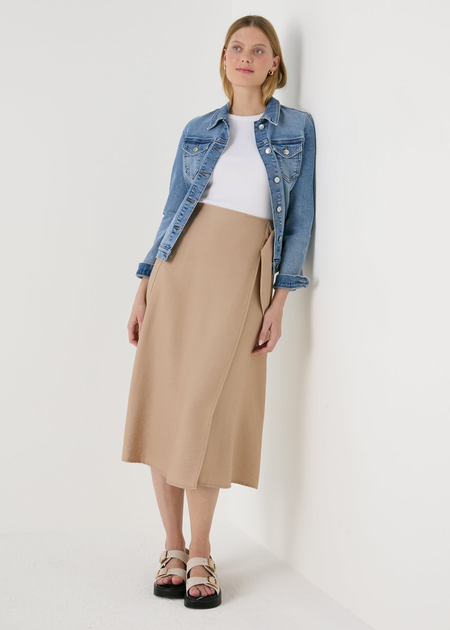 Stone Buckle Tie Midi Wrap Skirt
