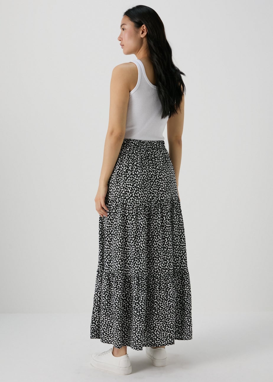 Black Printed Tiered Maxi Skirt