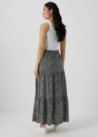 Black Printed Tiered Maxi Skirt