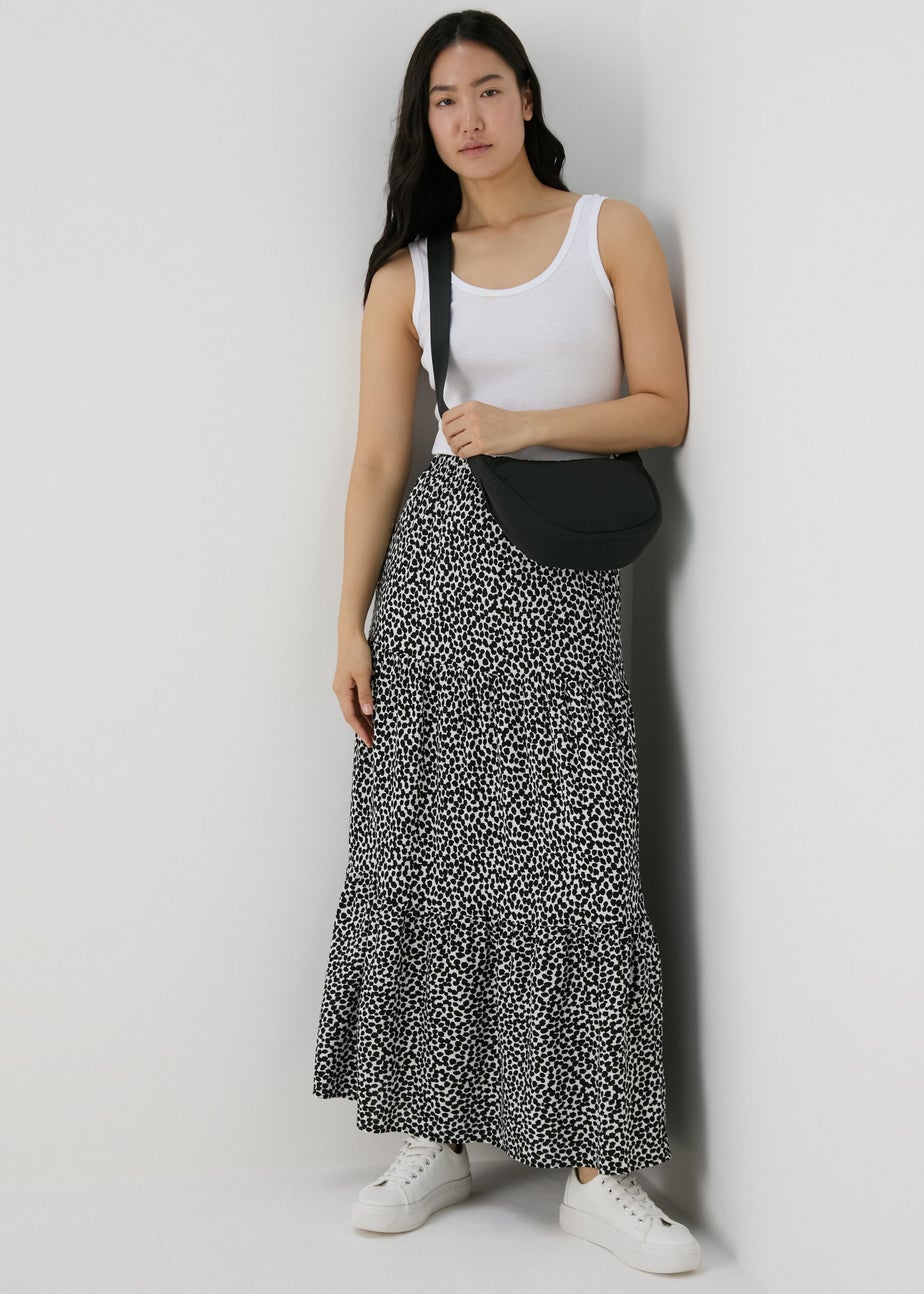 Black Printed Tiered Maxi Skirt