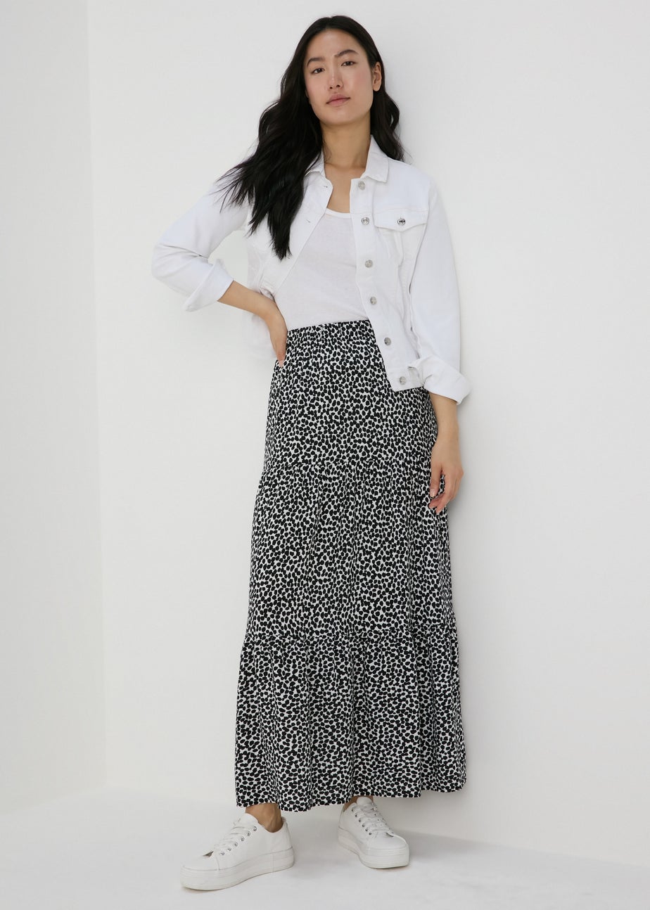 Black Printed Tiered Maxi Skirt