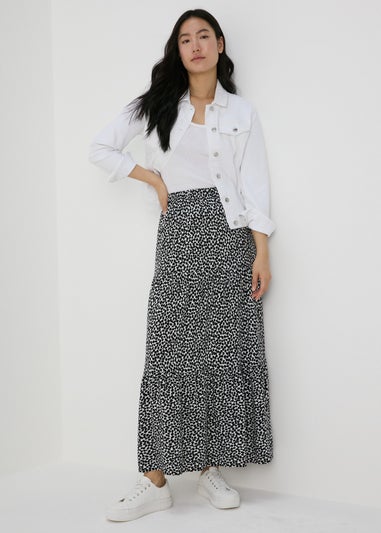 Black Printed Tiered Maxi Skirt