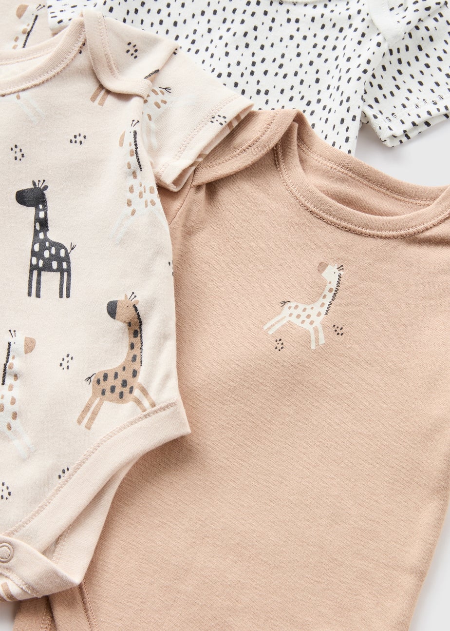5 Pack Baby Beige Giraffe Bodysuits (Newborn-23mths)