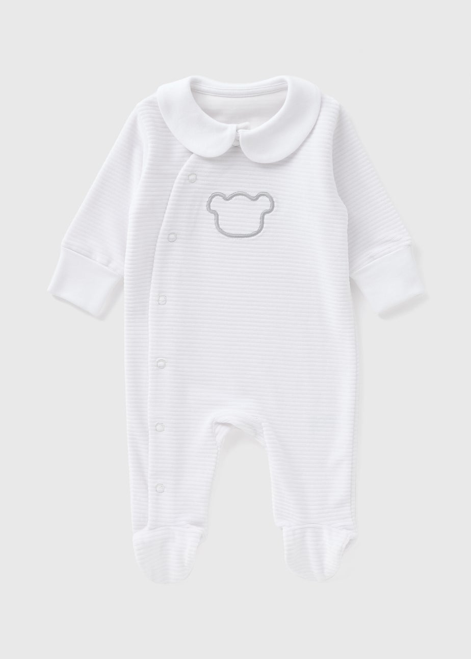 Baby White Bear Ribbed Sleepsuit (Newborn-18mths)