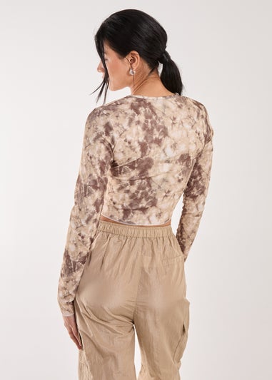 Pink Vanilla Brown Racer Washed Printed Long Sleeve Top