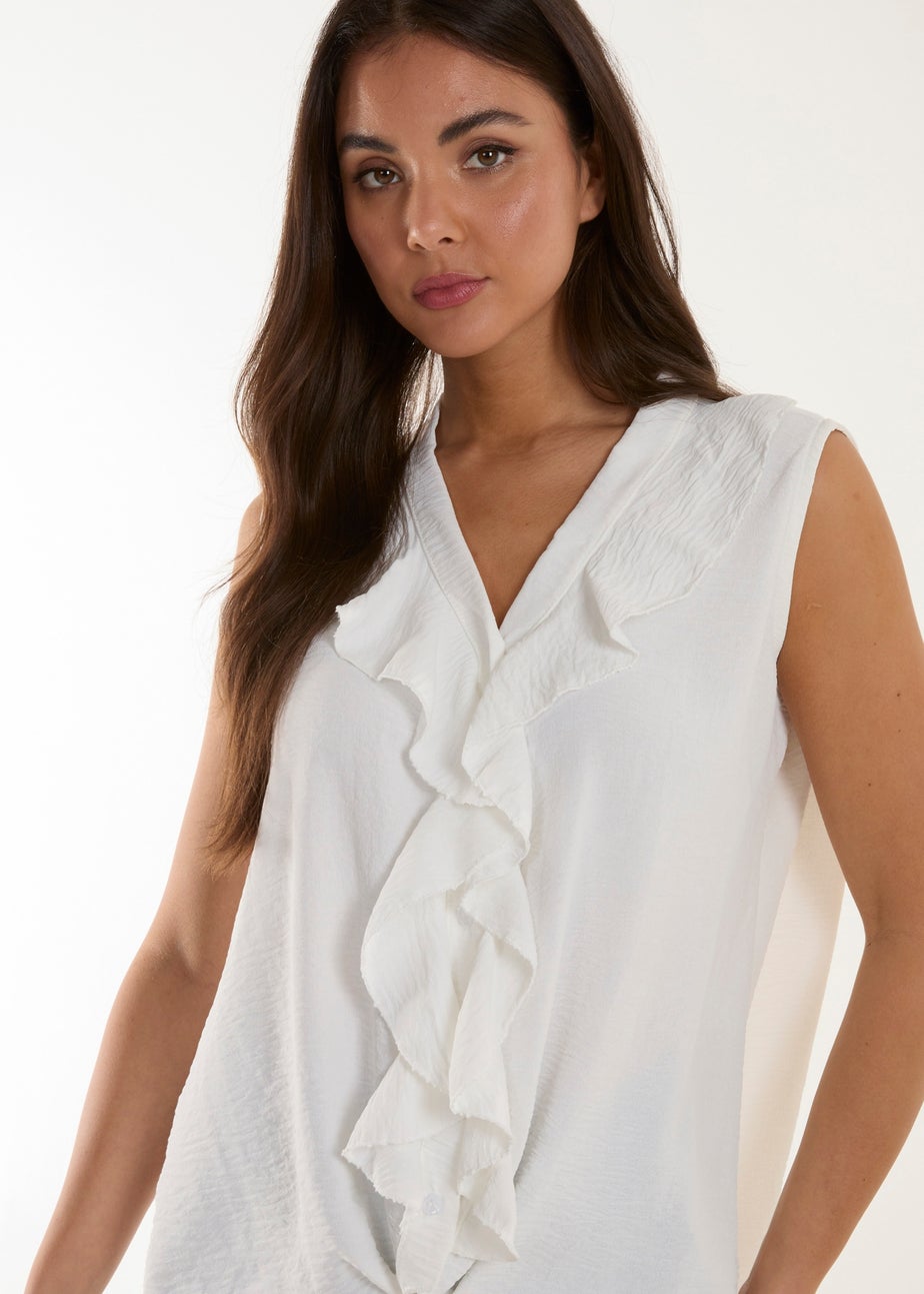 Blue Vanilla Ivory V Neck Ruffle Top with Knot