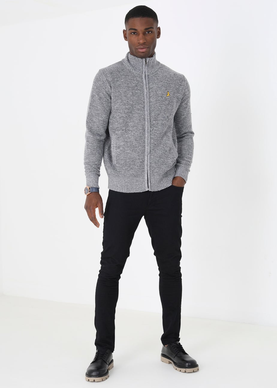 Brave Soul Grey Funnel Neck Zip Through Knitted Jumper