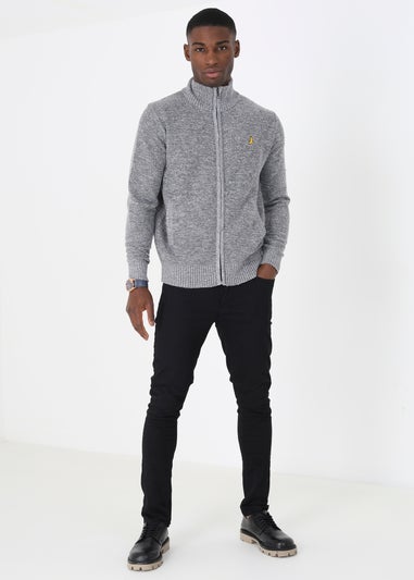 Brave Soul Grey Funnel Neck Zip Through Knitted Jumper