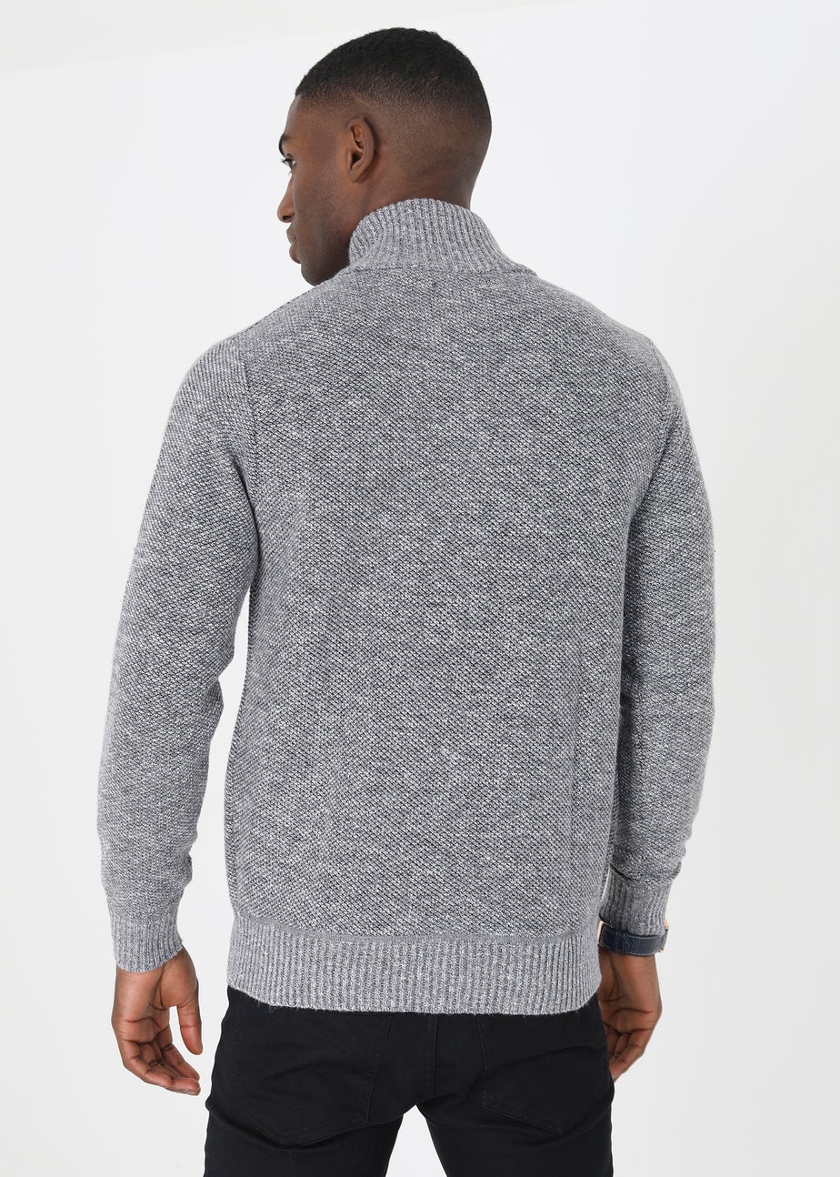 Brave Soul Grey Funnel Neck Zip Through Knitted Jumper