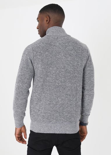 Brave Soul Grey Funnel Neck Zip Through Knitted Jumper
