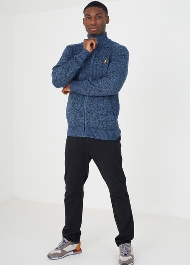 Brave Soul Navy Funnel Neck Zip Through Knitted Jumper
