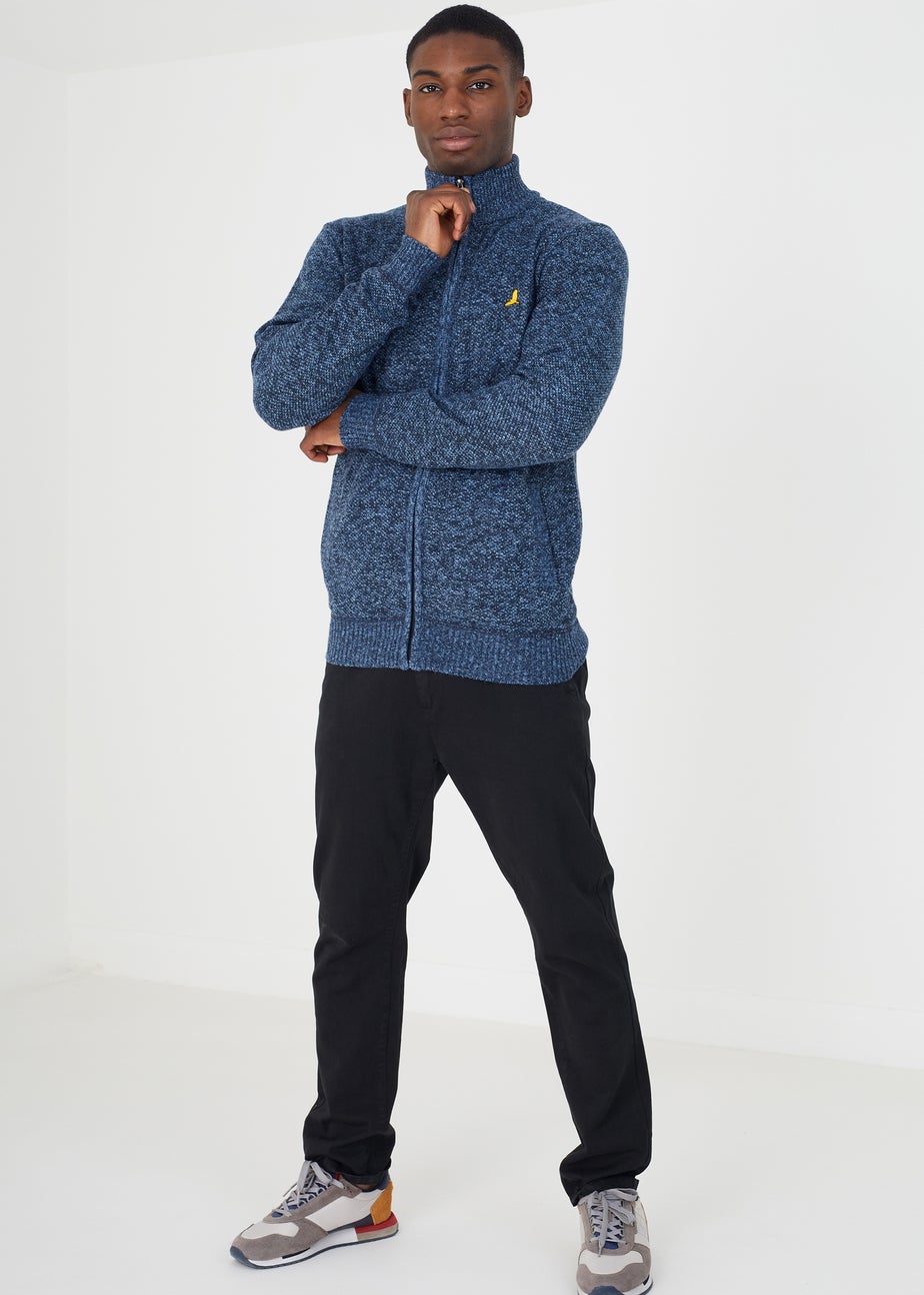 Brave Soul Navy Funnel Neck Zip Through Knitted Jumper