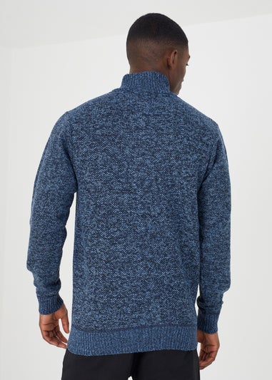 Brave Soul Navy Funnel Neck Zip Through Knitted Jumper