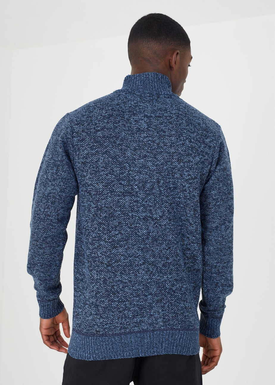 Brave Soul Navy Funnel Neck Zip Through Knitted Jumper