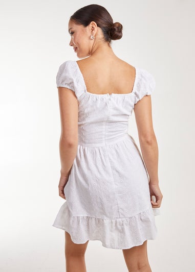 Pink Vanilla Ivory Broderie Puff Sleeve Corset Mini Dress