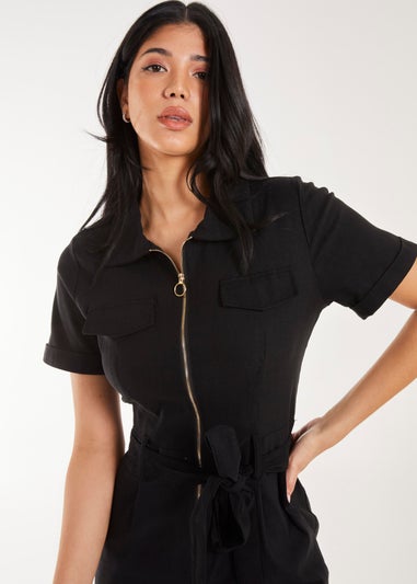 Pink Vanilla Black Zip Front Boilersuit