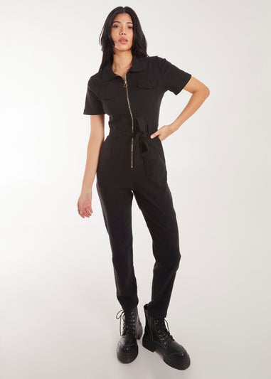 Pink Vanilla Black Zip Front Boilersuit
