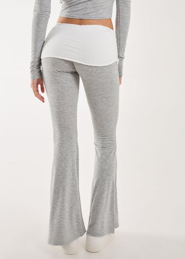 Pink Vanilla Grey Fold Over Two Tone Flared Leggings