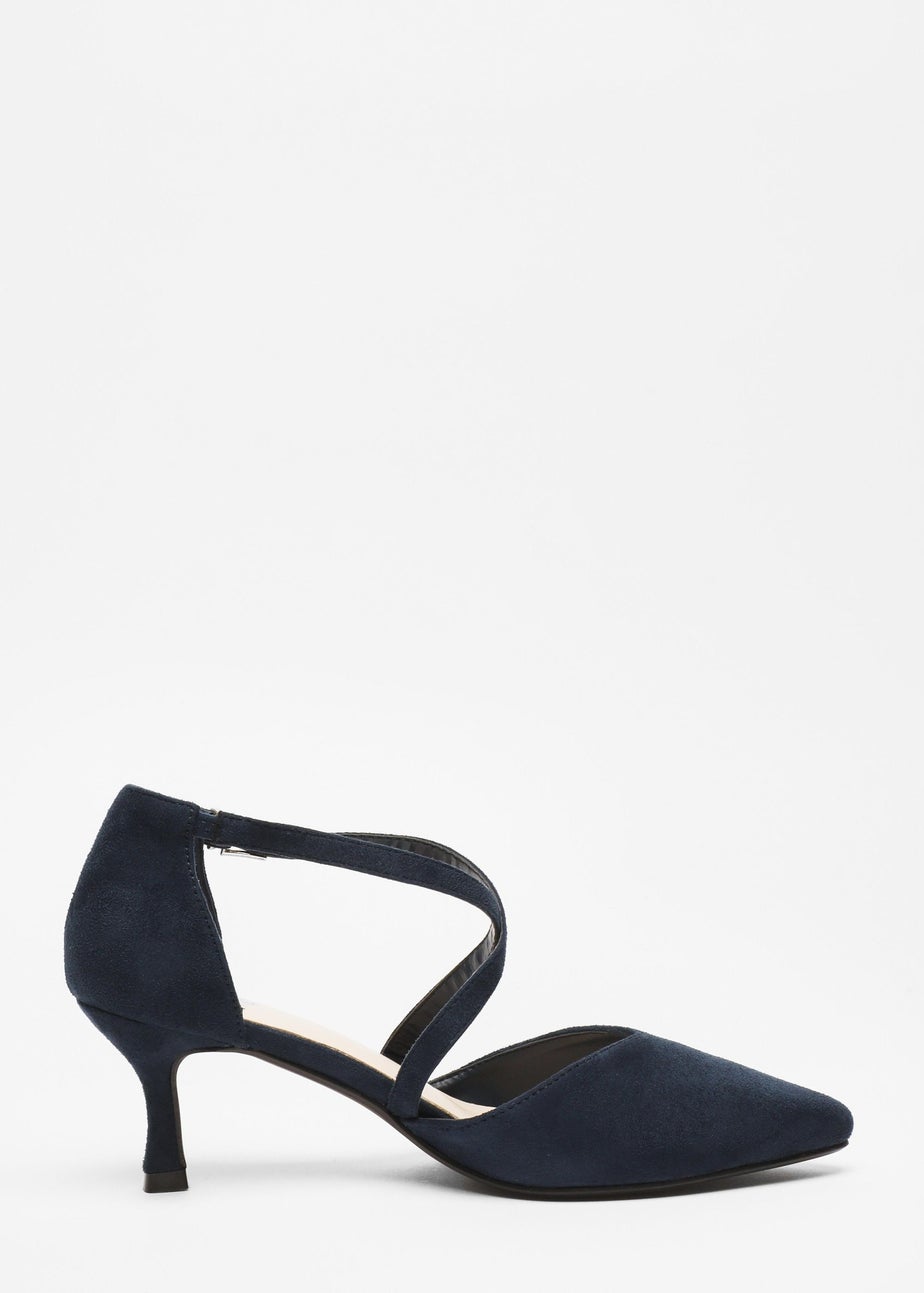 Quiz Navy Faux Suede Low Court Heels