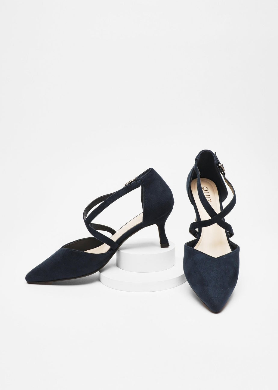 Quiz Navy Faux Suede Low Court Heels