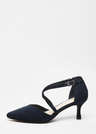 Quiz Navy Faux Suede Low Court Heels