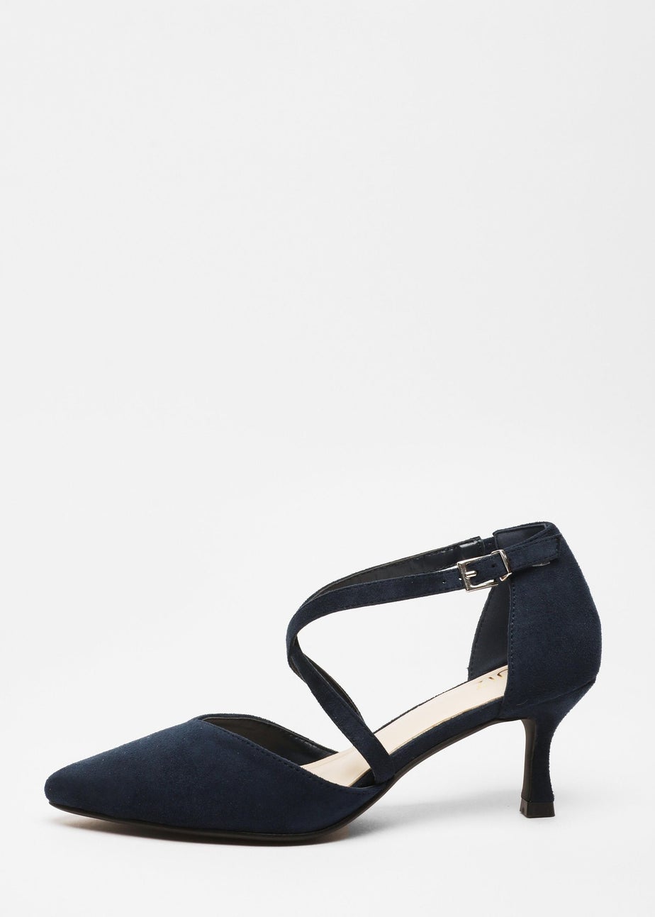 Quiz Navy Faux Suede Low Court Heels