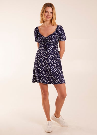 Blue Vanilla Navy Sweet Heart Neck Floral Mini Dress
