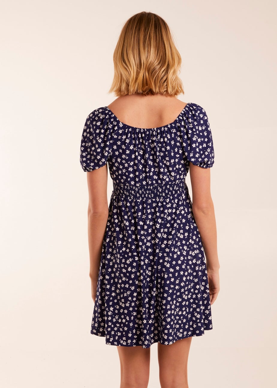 Blue Vanilla Navy Sweet Heart Neck Floral Mini Dress