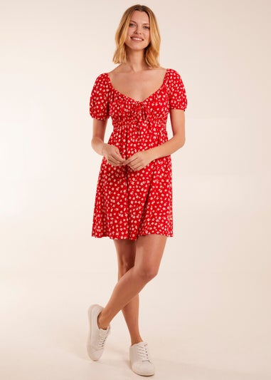 Blue Vanilla Red Sweet Heart Neck Floral Mini Dress