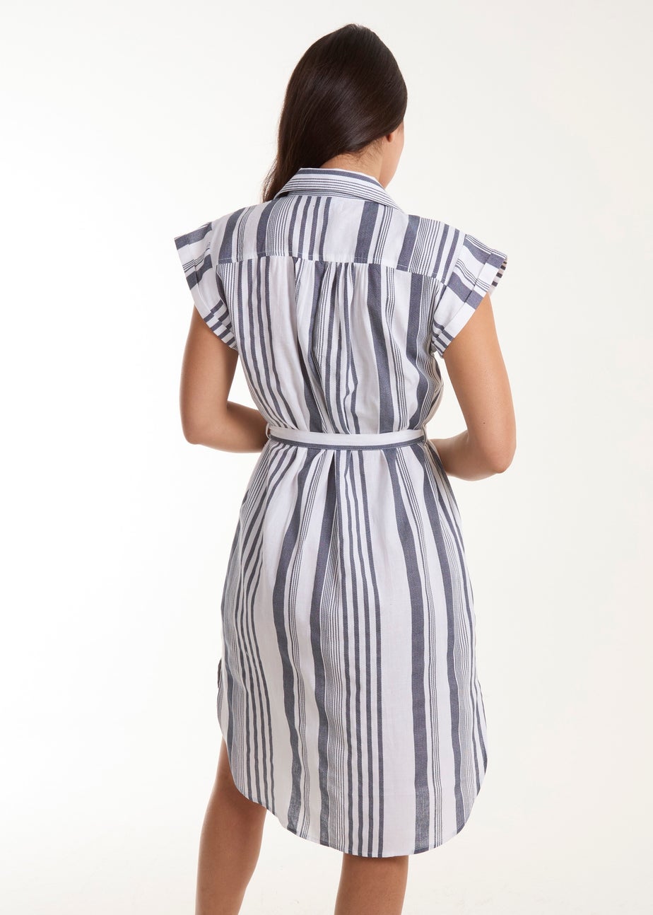 Blue Vanilla White Stripe Button Front Shirt Dress