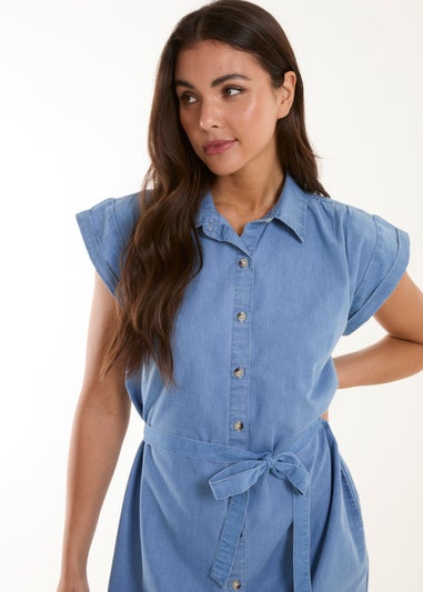 Blue Vanilla Blue Button Front Shirt Dress