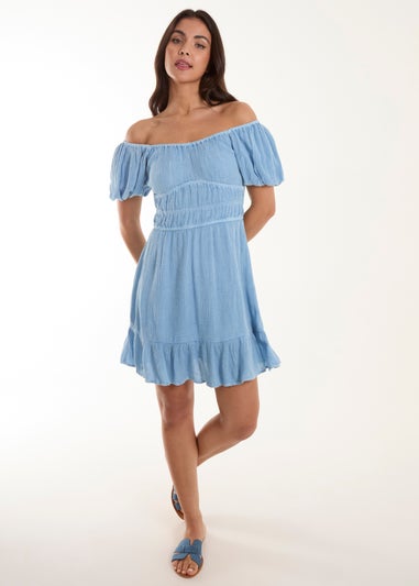 Blue Vanilla Blue Puff Ball Mini Dress